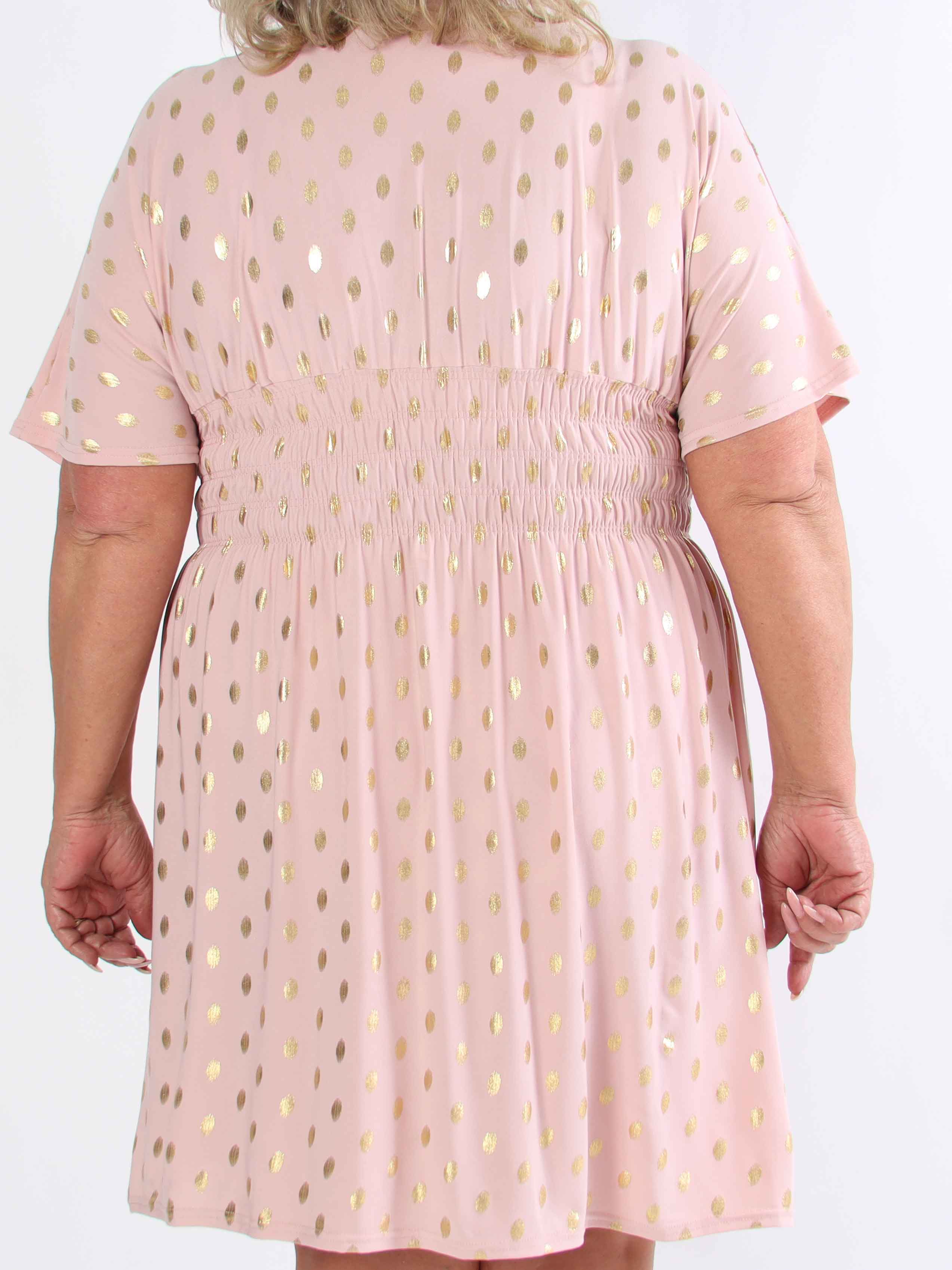 Pams Dot Short - Plus size elastisk kjole med guld prikker